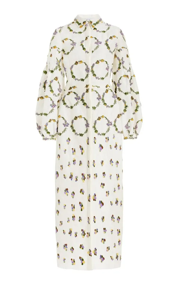 Gabriela Hearst Dresses Women Mauri Embroidered Shirtdress In Ivory Linen Silk Gabriela Hearst Dresses Women Mauri Embroidered Shirtdress In Ivory Linen Silk