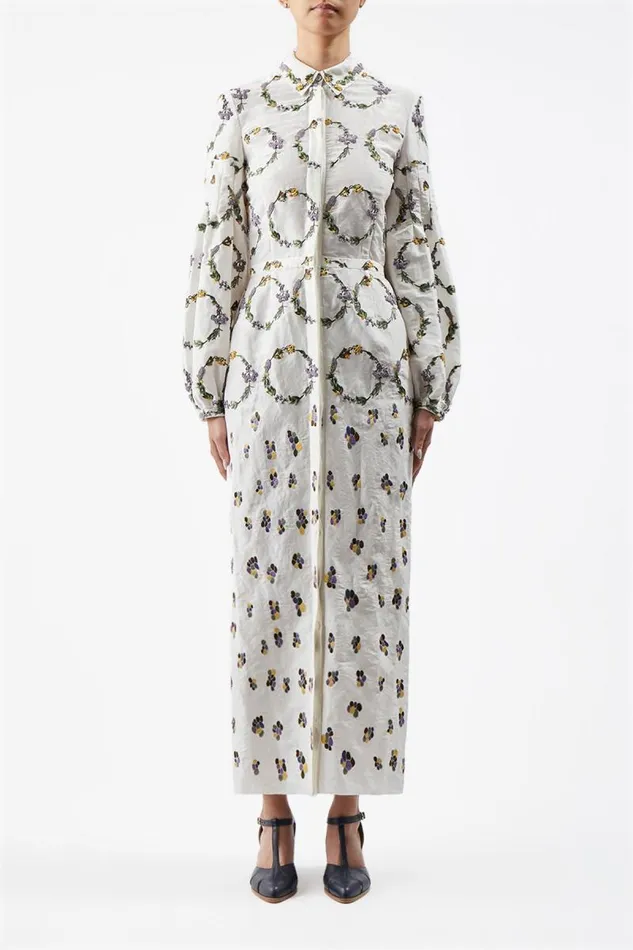 Gabriela Hearst Dresses Women Mauri Embroidered Shirtdress In Ivory Linen Silk