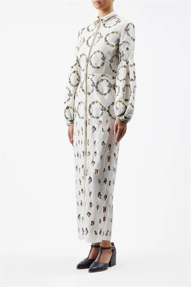 Gabriela Hearst Dresses Women Mauri Embroidered Shirtdress In Ivory Linen Silk