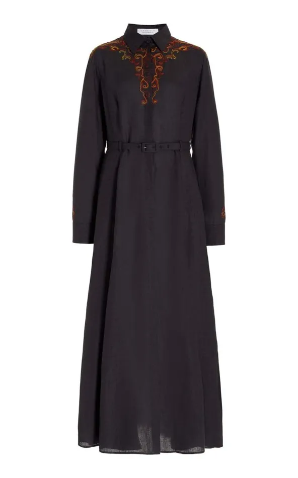 Gabriela Hearst Dresses Women Mcgraw Embroidered Shirtdress In Charcoal Aloe Linen Gabriela Hearst Dresses Women Mcgraw Embroidered Shirtdress In Charcoal Aloe Linen