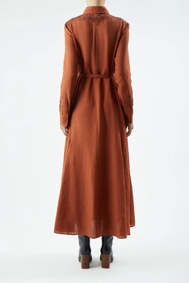 Gabriela Hearst Dresses Women Mcgraw Embroidered Shirtdress In Red Clay Aloe Linen