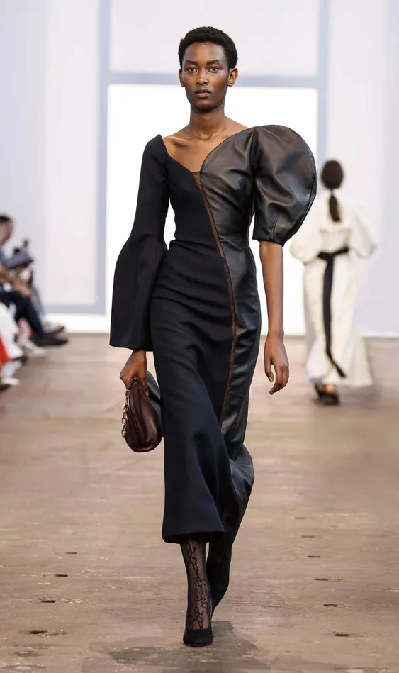 Gabriela Hearst Dresses Women Merlin Dress In Black Wool Silk Cady And Nappa Leather