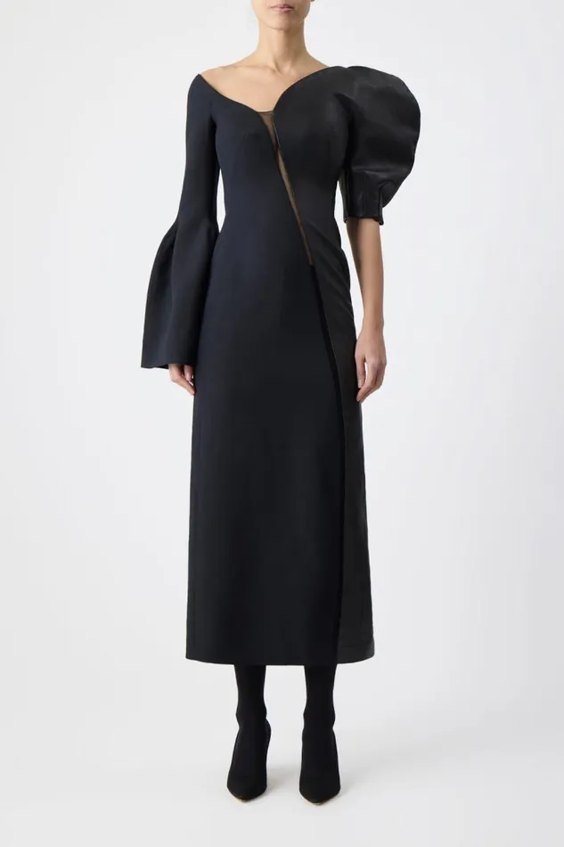 Gabriela Hearst Dresses Women Merlin Dress In Black Wool Silk Cady And Nappa Leather