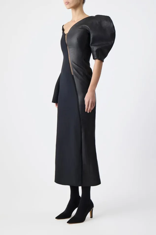 Gabriela Hearst Dresses Women Merlin Dress In Black Wool Silk Cady And Nappa Leather