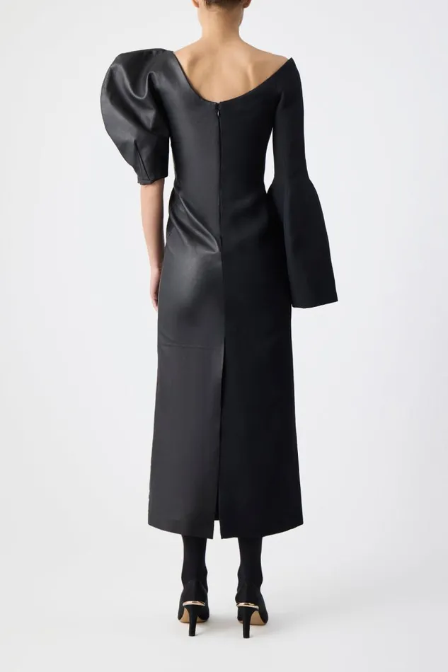 Gabriela Hearst Dresses Women Merlin Dress In Black Wool Silk Cady And Nappa Leather