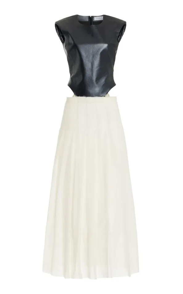 Gabriela Hearst Dresses Women Mina Pleated Dress In Ivory Virgin Wool Cashmere With Metallic Nappa Leather Bodice Gabriela Hearst Dresses Women Mina Pleated Dress In Ivory Virgin Wool Cashmere With Metallic Nappa Leather Bodice
