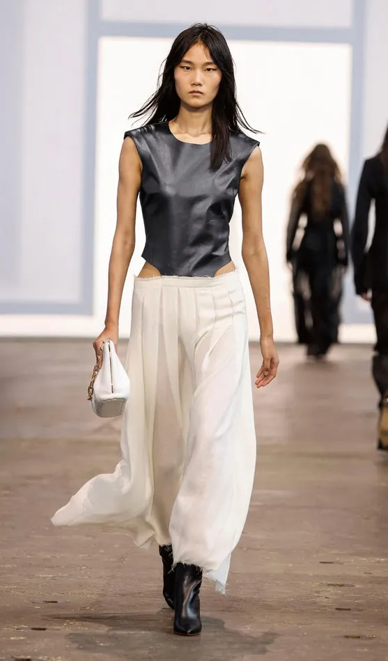 Gabriela Hearst Dresses Women Mina Pleated Dress In Ivory Virgin Wool Cashmere With Metallic Nappa Leather Bodice