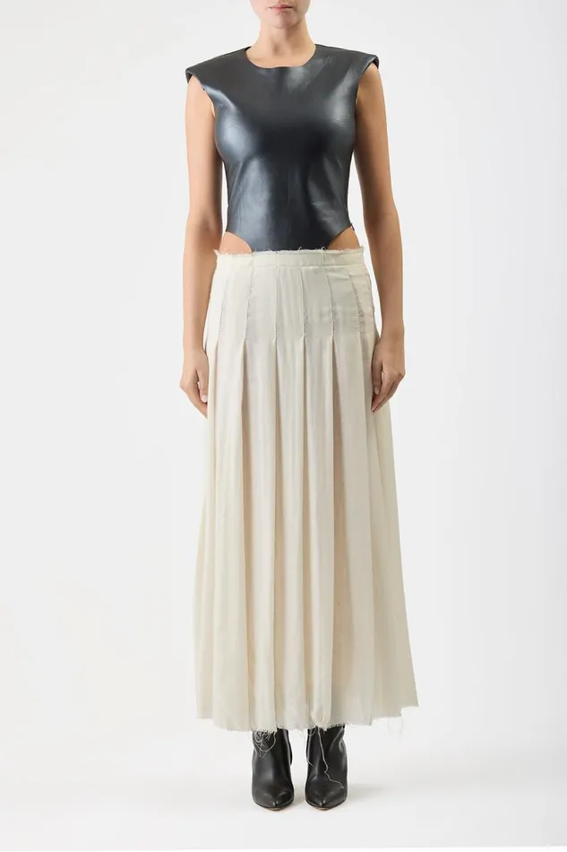 Gabriela Hearst Dresses Women Mina Pleated Dress In Ivory Virgin Wool Cashmere With Metallic Nappa Leather Bodice