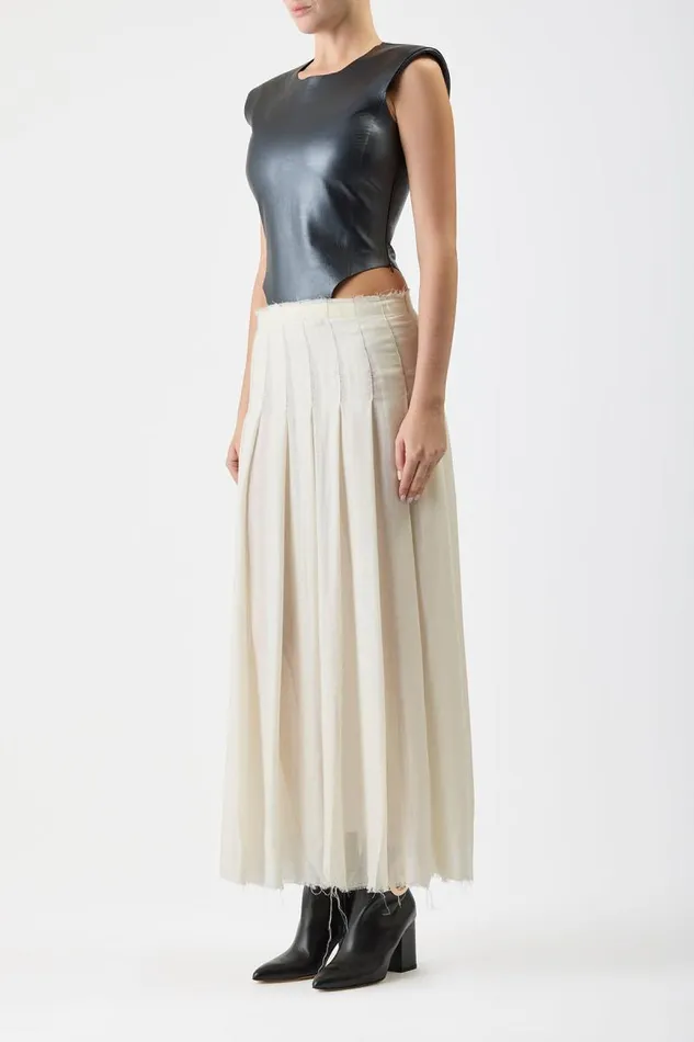 Gabriela Hearst Dresses Women Mina Pleated Dress In Ivory Virgin Wool Cashmere With Metallic Nappa Leather Bodice