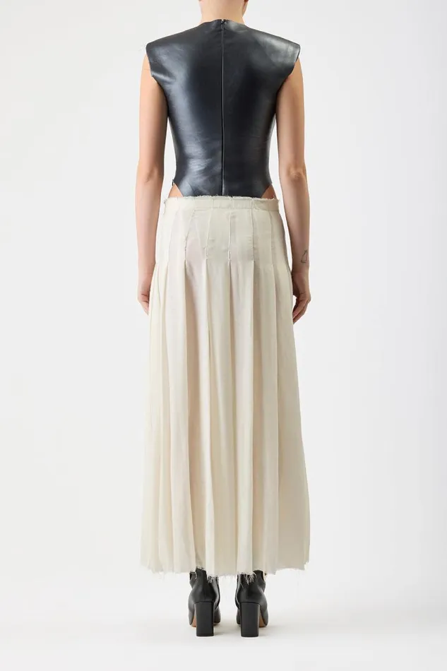 Gabriela Hearst Dresses Women Mina Pleated Dress In Ivory Virgin Wool Cashmere With Metallic Nappa Leather Bodice