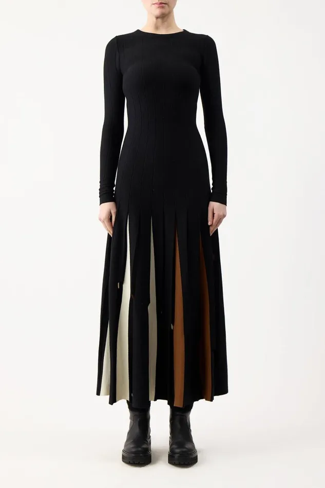 Gabriela Hearst Dresses Women Ottavia Knit Pleated Dress In Black Multi Merino Wool