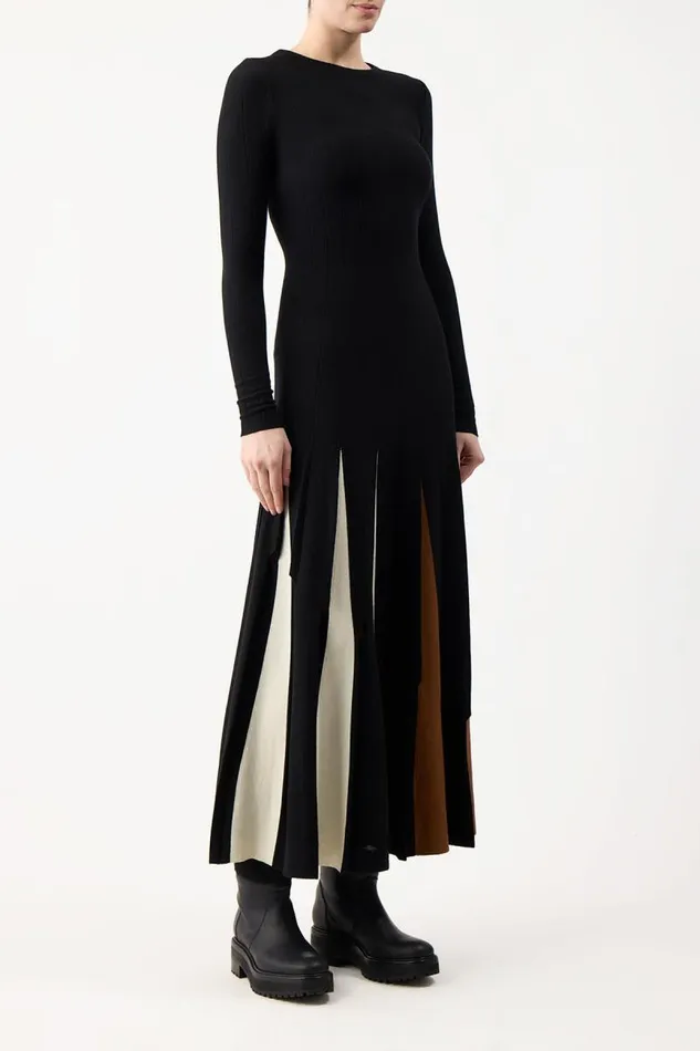 Gabriela Hearst Dresses Women Ottavia Knit Pleated Dress In Black Multi Merino Wool