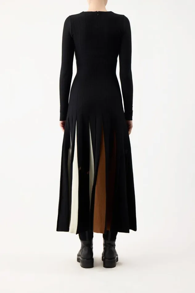 Gabriela Hearst Dresses Women Ottavia Knit Pleated Dress In Black Multi Merino Wool