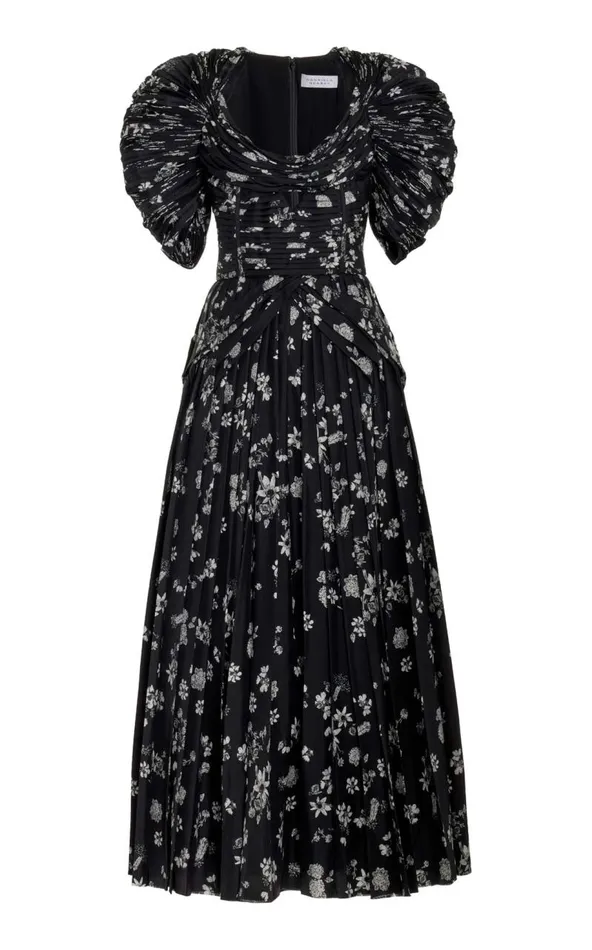 Gabriela Hearst Dresses Women Peggy Corrugated Dress In Black and White Printed Silk Twill Gabriela Hearst Dresses Women Peggy Corrugated Dress In Black and White Printed Silk Twill