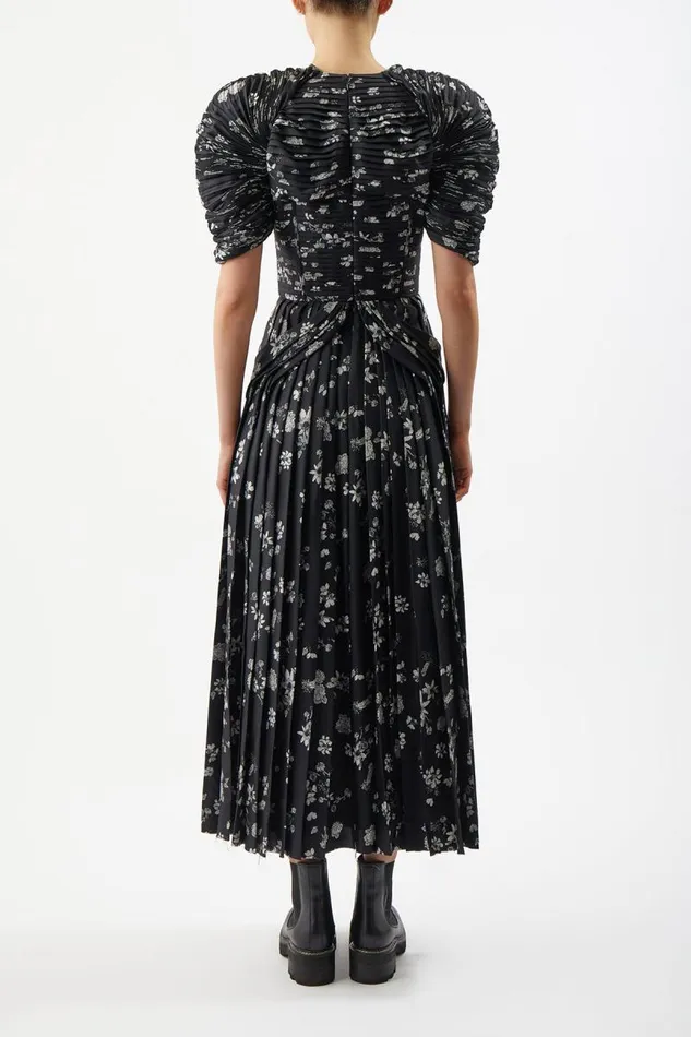 Gabriela Hearst Dresses Women Peggy Corrugated Dress In Black and White Printed Silk Twill