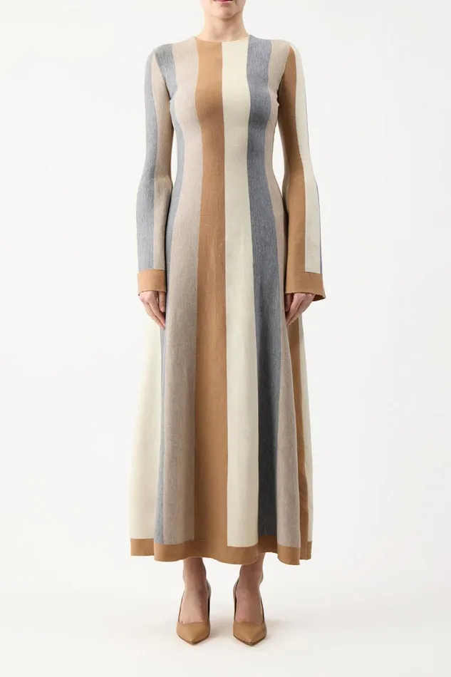 Gabriela Hearst Dresses Women Quinlan Knit Dress In Ivory Multi Striped Merino Wool Cashmere