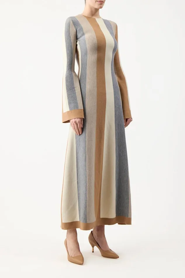 Gabriela Hearst Dresses Women Quinlan Knit Dress In Ivory Multi Striped Merino Wool Cashmere