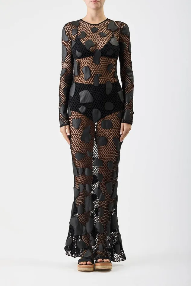 Gabriela Hearst Dresses Women Romeo Knit Dress In Black Merino Wool With Nappa Leather Patches