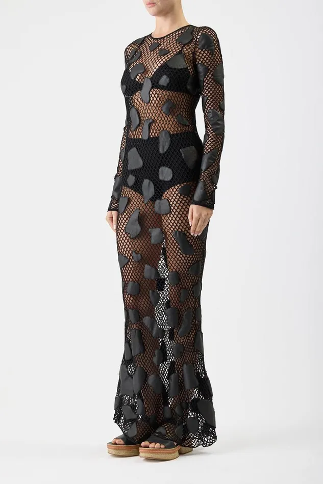Gabriela Hearst Dresses Women Romeo Knit Dress In Black Merino Wool With Nappa Leather Patches