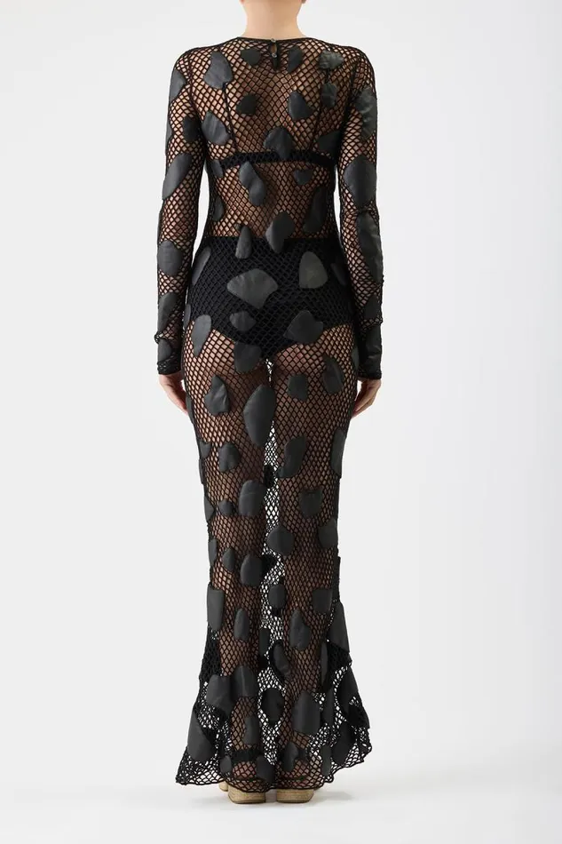 Gabriela Hearst Dresses Women Romeo Knit Dress In Black Merino Wool With Nappa Leather Patches