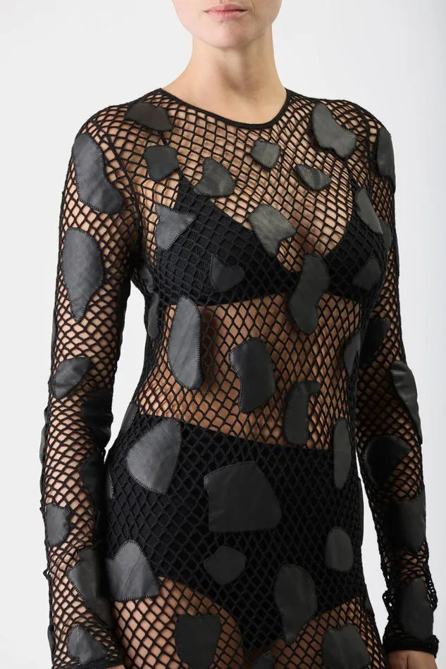 Gabriela Hearst Dresses Women Romeo Knit Dress In Black Merino Wool With Nappa Leather Patches