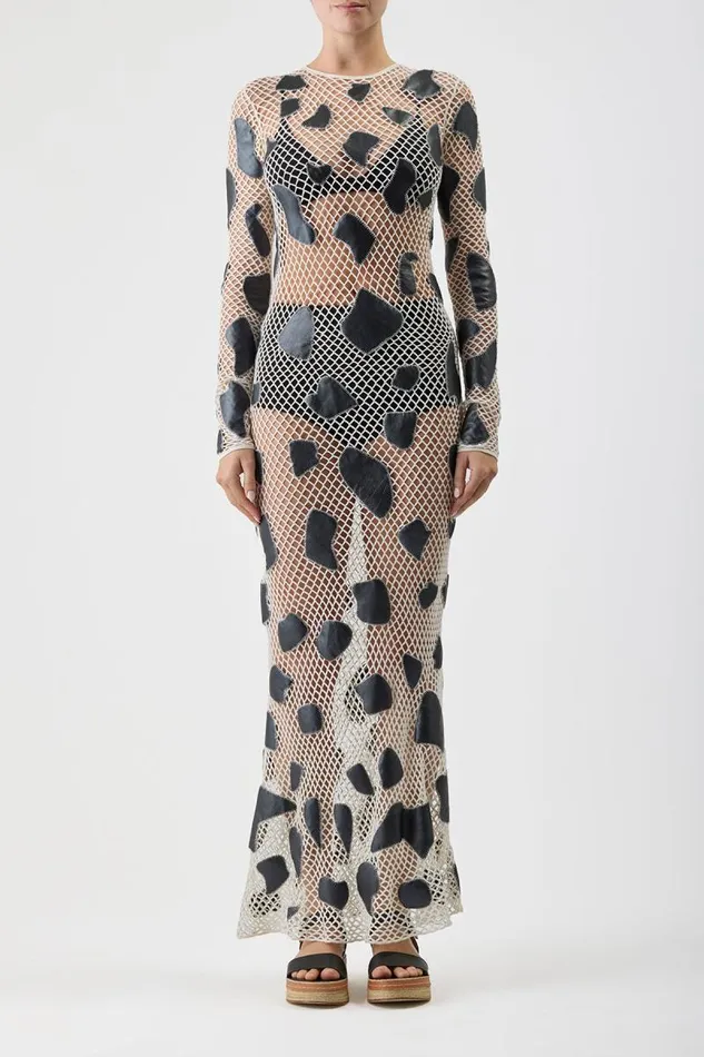 Gabriela Hearst Dresses Women Romeo Knit Dress In White Merino Wool With Metallic Nappa Leather Patches