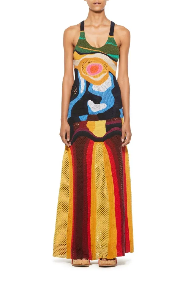 Gabriela Hearst Dresses Women Tamra Crochet Dress In Mineral Multi Cashmere