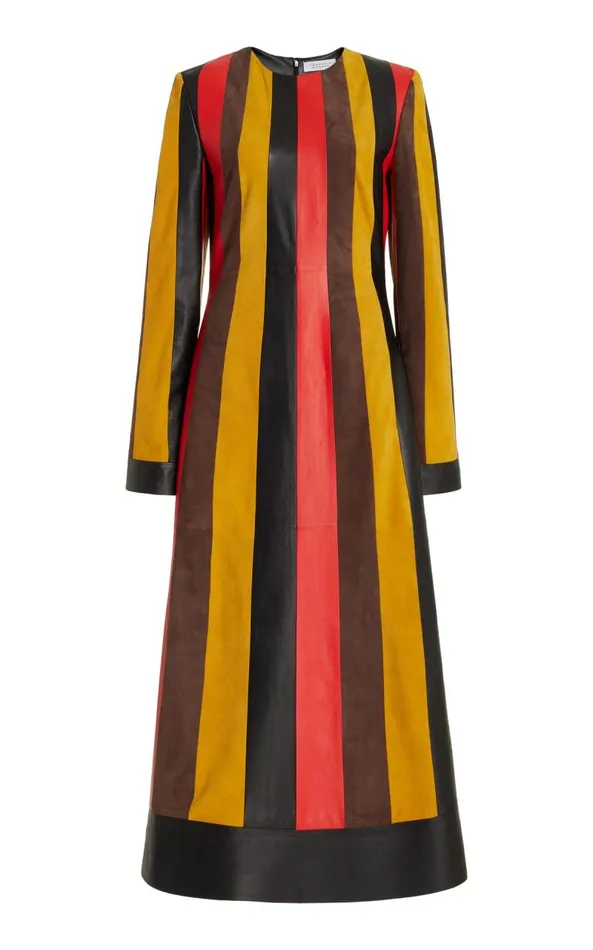 Gabriela Hearst Dresses Women Taylor Dress In Multi Striped Leather and Suede Gabriela Hearst Dresses Women Taylor Dress In Multi Striped Leather and Suede
