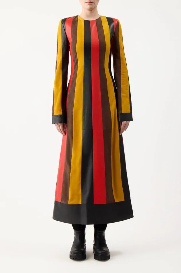 Gabriela Hearst Dresses Women Taylor Dress In Multi Striped Leather and Suede