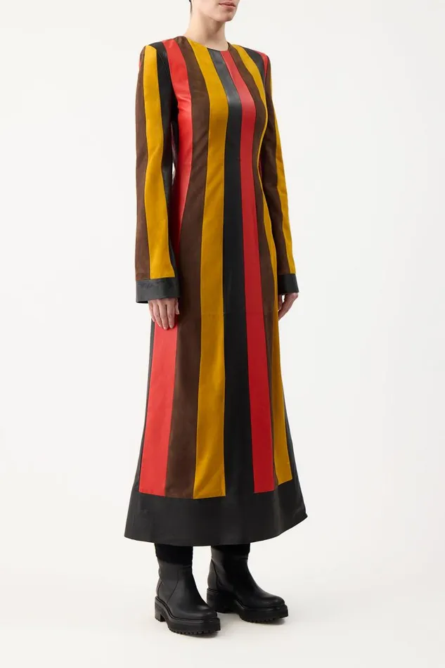 Gabriela Hearst Dresses Women Taylor Dress In Multi Striped Leather and Suede