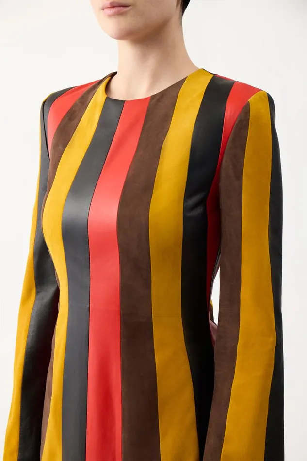 Gabriela Hearst Dresses Women Taylor Dress In Multi Striped Leather and Suede