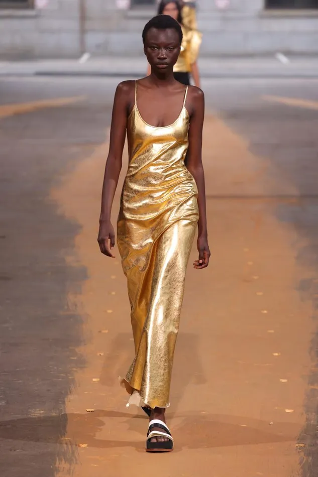 Gabriela Hearst Dresses Women Teles Dress In Gold Metallic Nappa Leather