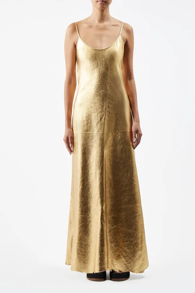 Gabriela Hearst Dresses Women Teles Dress In Gold Metallic Nappa Leather