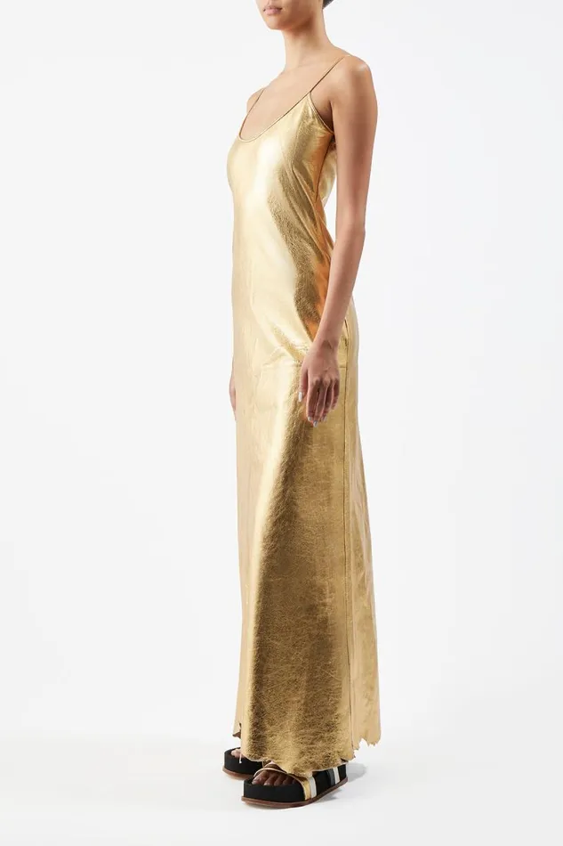 Gabriela Hearst Dresses Women Teles Dress In Gold Metallic Nappa Leather