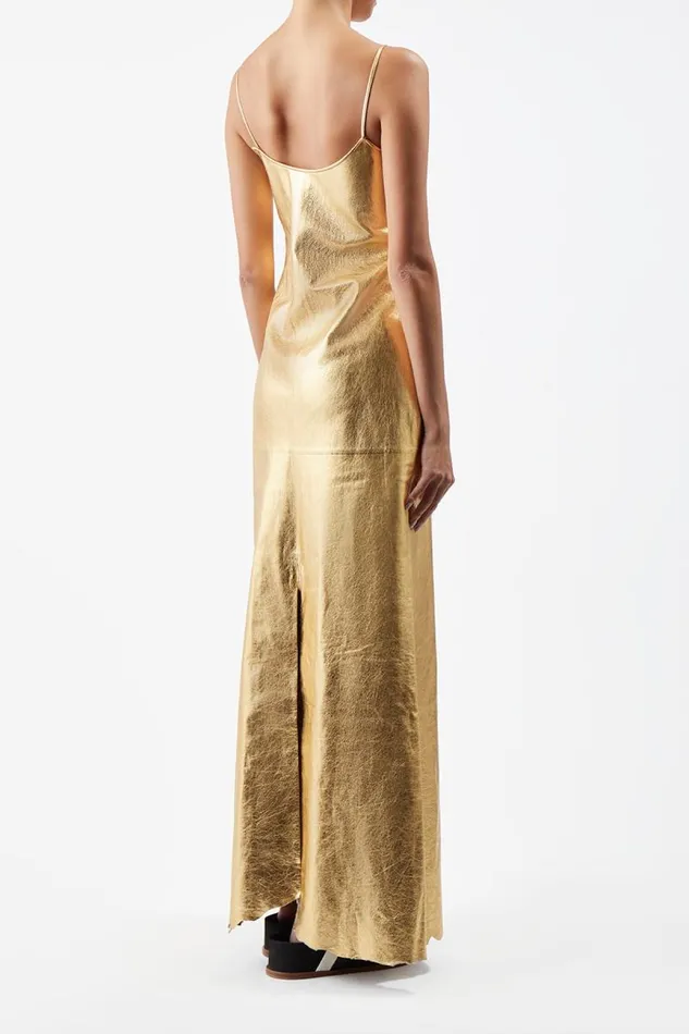 Gabriela Hearst Dresses Women Teles Dress In Gold Metallic Nappa Leather