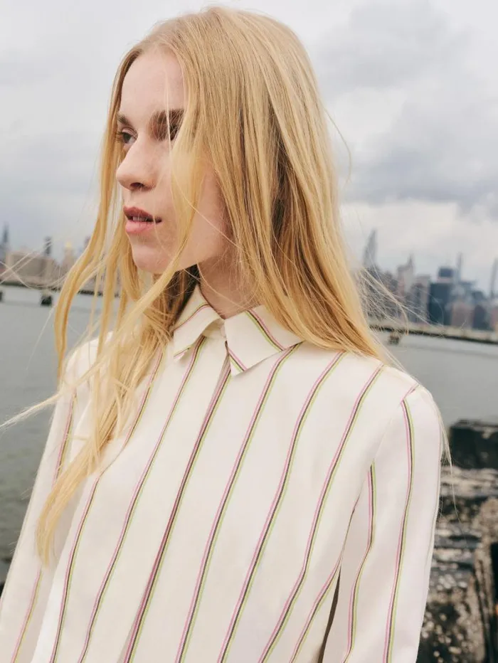 Gabriela Hearst Dresses Women Vanessa Shirtdress In Ivory Multi Stripe Wool Silk
