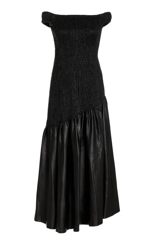 Gabriela Hearst Dresses Women Veloso Shirred Dress In Black Nappa Leather