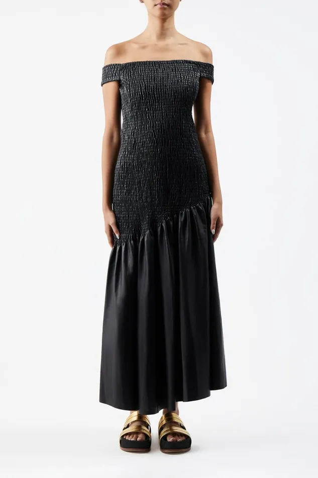 Gabriela Hearst Dresses Women Veloso Shirred Dress In Black Nappa Leather