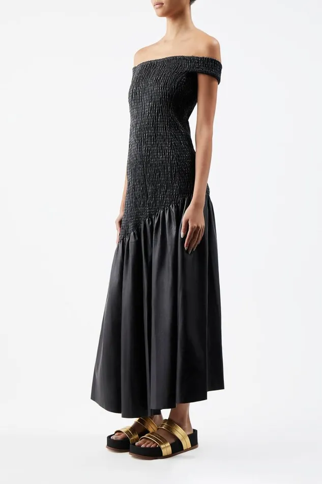 Gabriela Hearst Dresses Women Veloso Shirred Dress In Black Nappa Leather