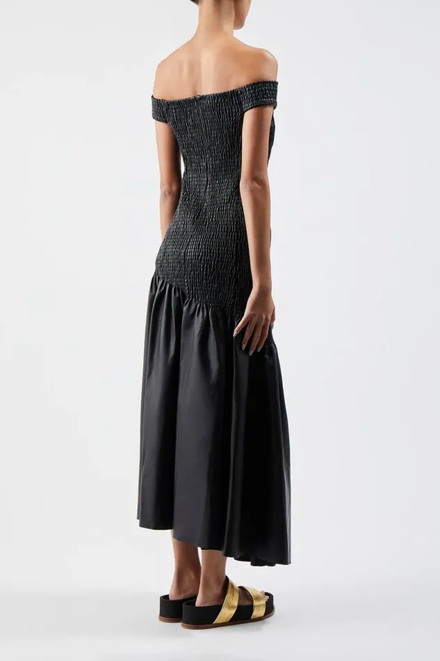 Gabriela Hearst Dresses Women Veloso Shirred Dress In Black Nappa Leather