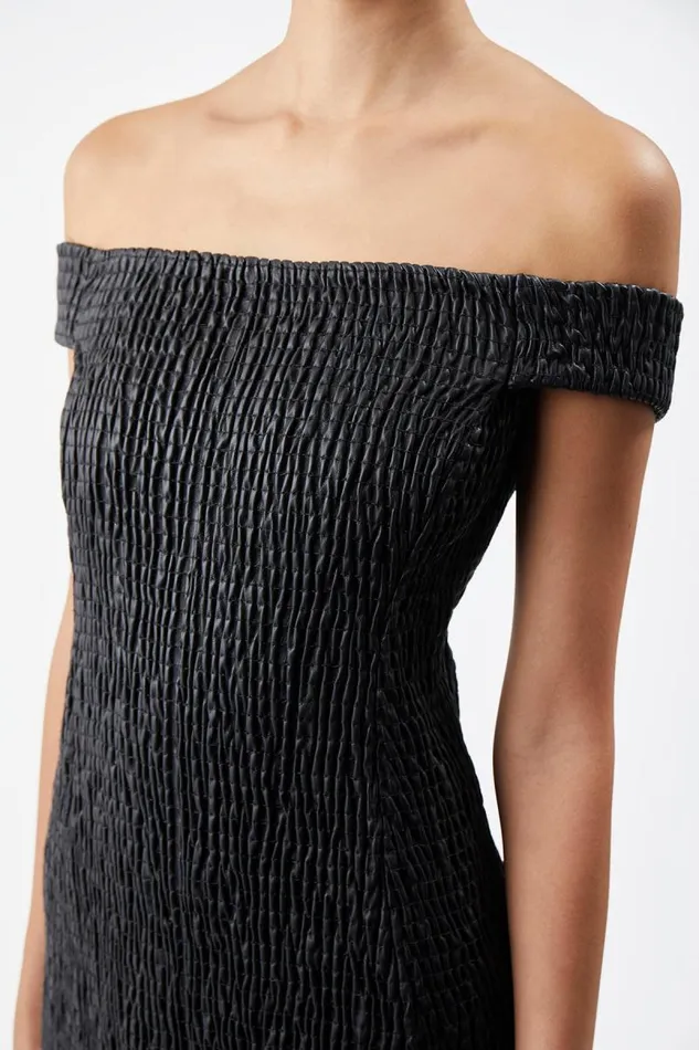 Gabriela Hearst Dresses Women Veloso Shirred Dress In Black Nappa Leather
