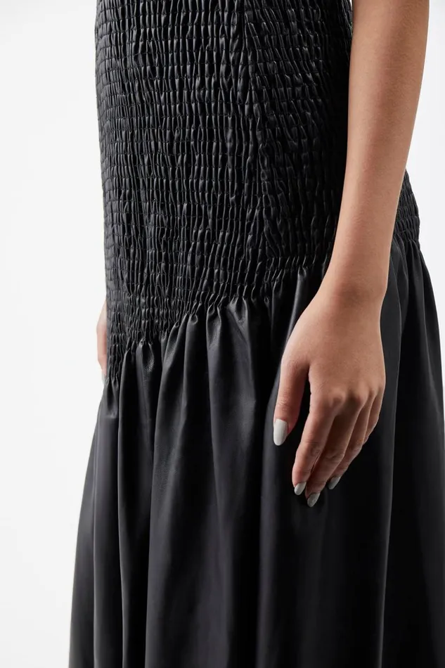 Gabriela Hearst Dresses Women Veloso Shirred Dress In Black Nappa Leather