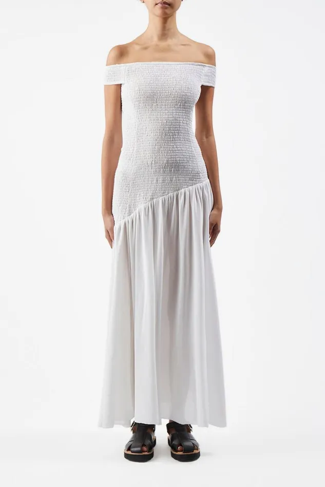 Gabriela Hearst Dresses Women Veloso Shirred Dress In Ivory Linen Silk Gauze