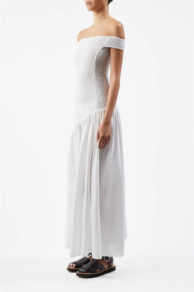 Gabriela Hearst Dresses Women Veloso Shirred Dress In Ivory Linen Silk Gauze