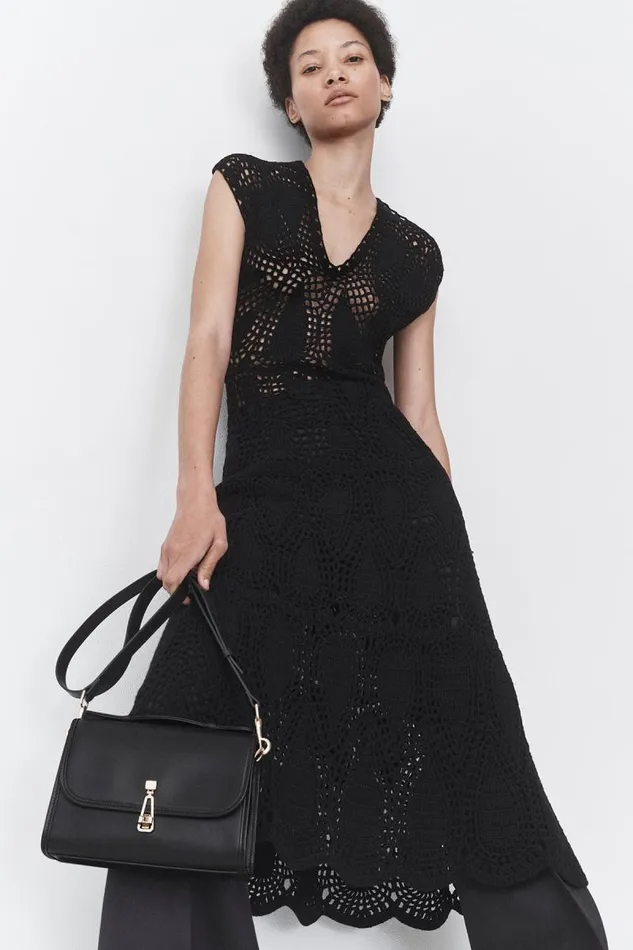 Gabriela Hearst Dresses Women Waldman Crochet Dress In Black Wool Cashmere