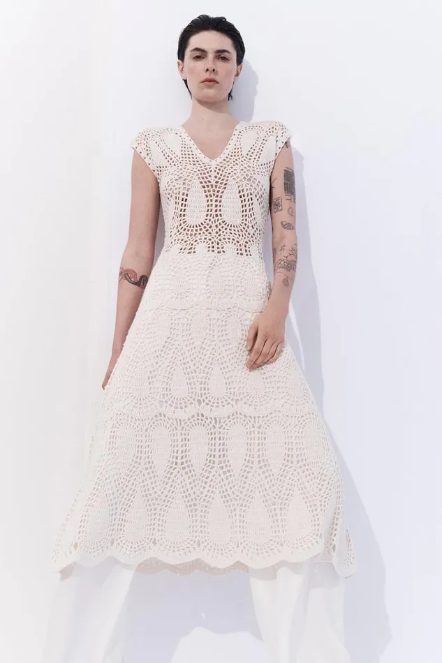 Gabriela Hearst Dresses Women Waldman Crochet Dress In Ivory Wool Cashmere