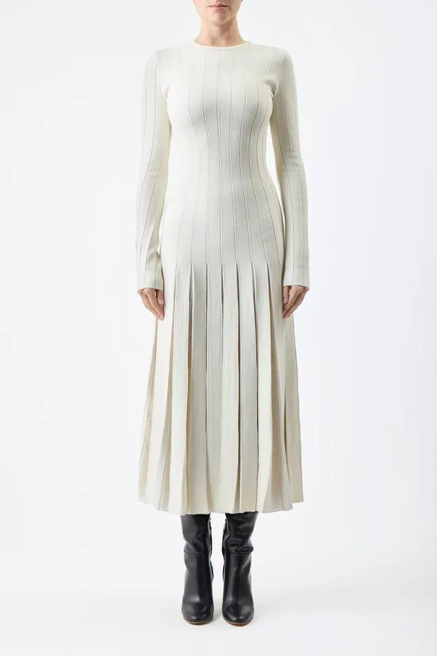 Gabriela Hearst Dresses Women Walsh Knit Pleated Dress In Ivory Wool