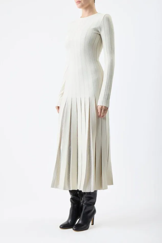 Gabriela Hearst Dresses Women Walsh Knit Pleated Dress In Ivory Wool