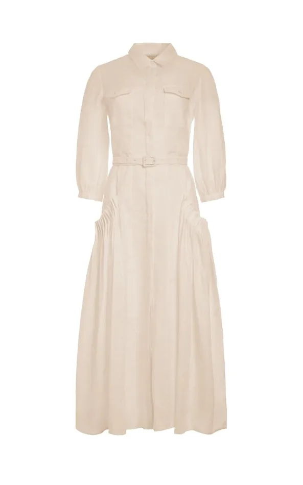 Gabriela Hearst Dresses Women Woodward Pleated Shirtdress In Oatmeal Aloe Linen Gabriela Hearst Dresses Women Woodward Pleated Shirtdress In Oatmeal Aloe Linen