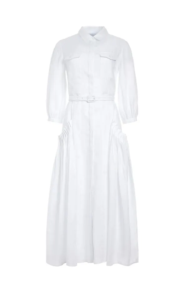 Gabriela Hearst Dresses Women Woodward Pleated Shirtdress In White Aloe Linen Gabriela Hearst Dresses Women Woodward Pleated Shirtdress In White Aloe Linen